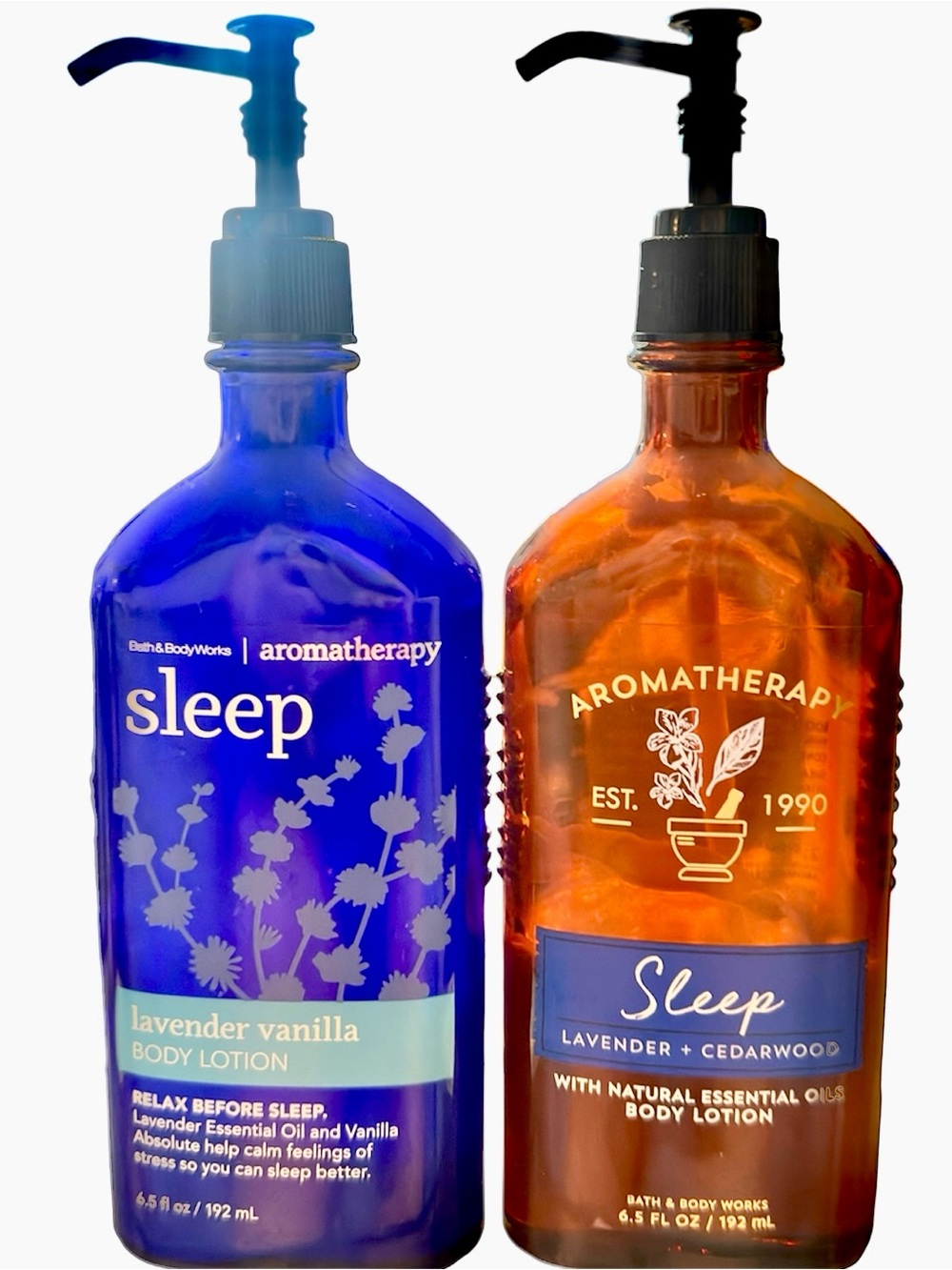 Bath & Body Works Sleep Aromatherapy Body Lotions - Blue & Amber Bottles